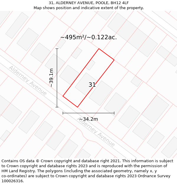 31, ALDERNEY AVENUE, POOLE, BH12 4LF: Plot and title map