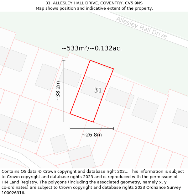 31, ALLESLEY HALL DRIVE, COVENTRY, CV5 9NS: Plot and title map