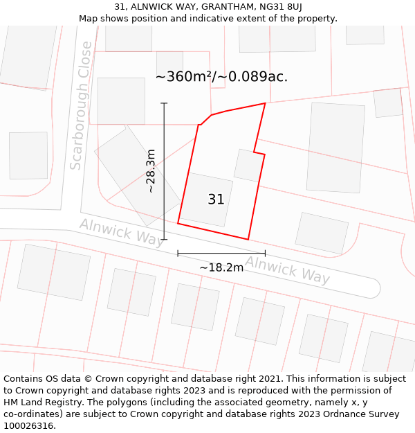 31, ALNWICK WAY, GRANTHAM, NG31 8UJ: Plot and title map