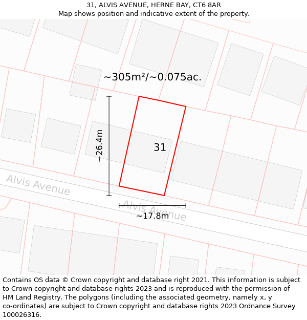 31, ALVIS AVENUE, HERNE BAY, CT6 8AR: Plot and title map