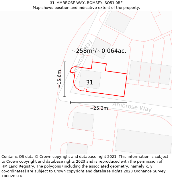 31, AMBROSE WAY, ROMSEY, SO51 0BF: Plot and title map