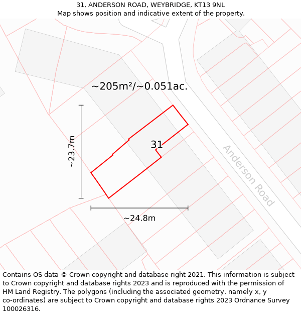 31, ANDERSON ROAD, WEYBRIDGE, KT13 9NL: Plot and title map