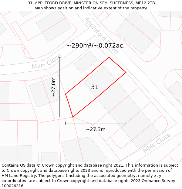 31, APPLEFORD DRIVE, MINSTER ON SEA, SHEERNESS, ME12 2TB: Plot and title map