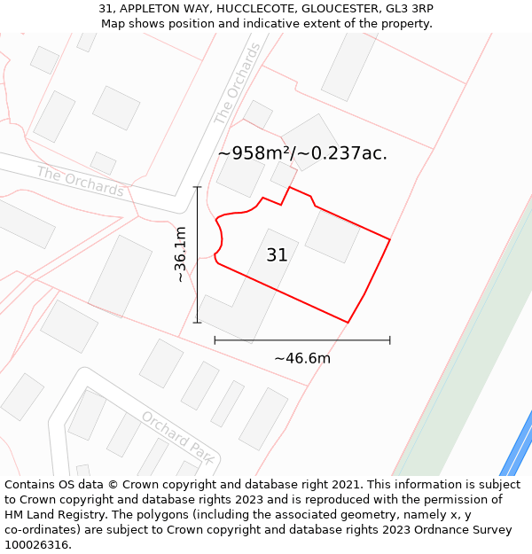 31, APPLETON WAY, HUCCLECOTE, GLOUCESTER, GL3 3RP: Plot and title map