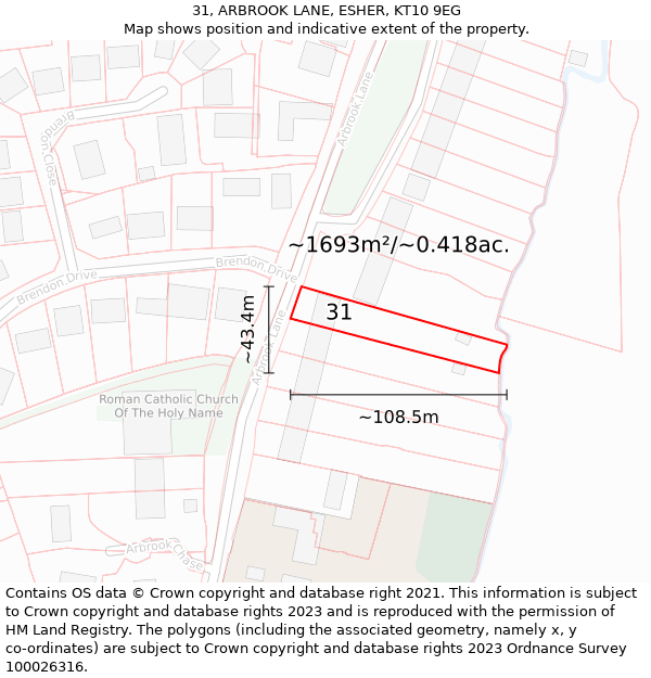 31, ARBROOK LANE, ESHER, KT10 9EG: Plot and title map