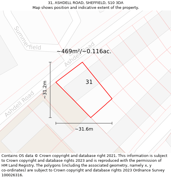 31, ASHDELL ROAD, SHEFFIELD, S10 3DA: Plot and title map