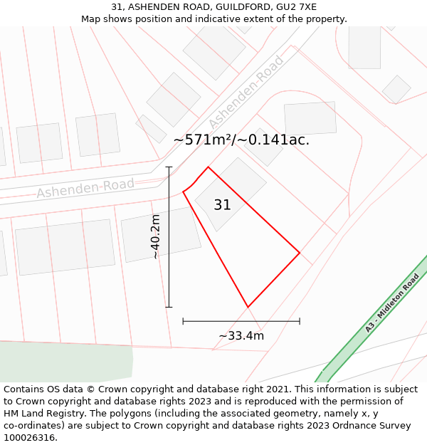 31, ASHENDEN ROAD, GUILDFORD, GU2 7XE: Plot and title map