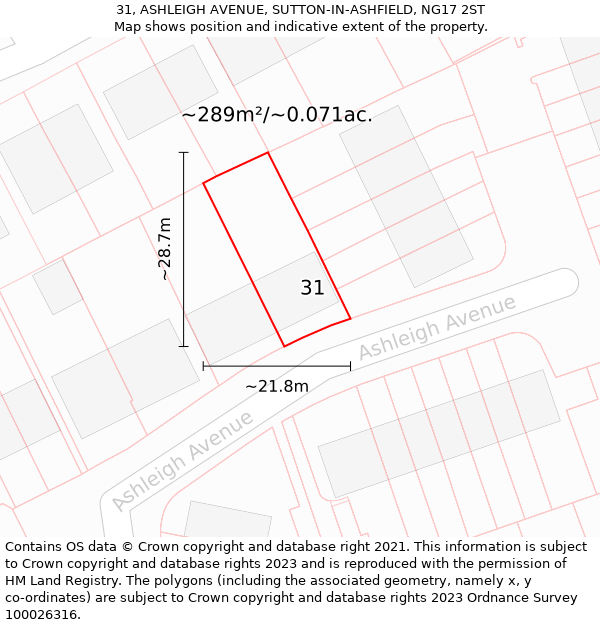 31, ASHLEIGH AVENUE, SUTTON-IN-ASHFIELD, NG17 2ST: Plot and title map