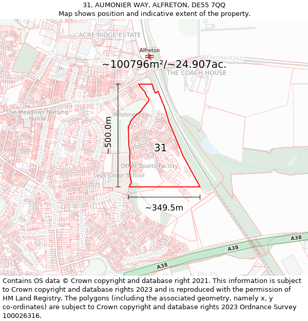 31, AUMONIER WAY, ALFRETON, DE55 7QQ: Plot and title map