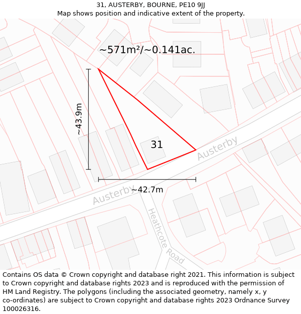 31, AUSTERBY, BOURNE, PE10 9JJ: Plot and title map