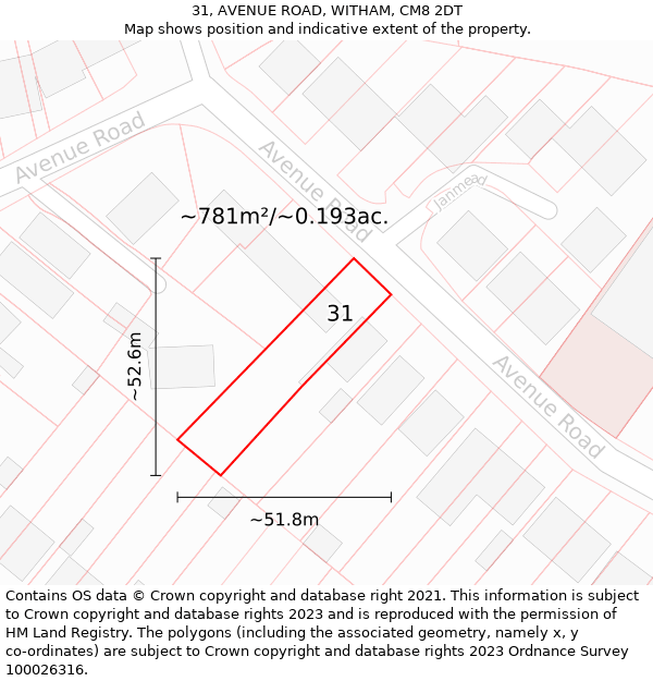 31, AVENUE ROAD, WITHAM, CM8 2DT: Plot and title map