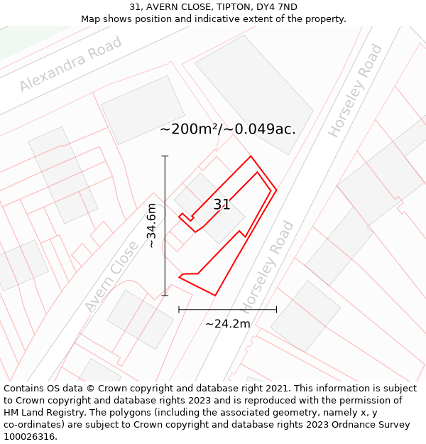 31, AVERN CLOSE, TIPTON, DY4 7ND: Plot and title map