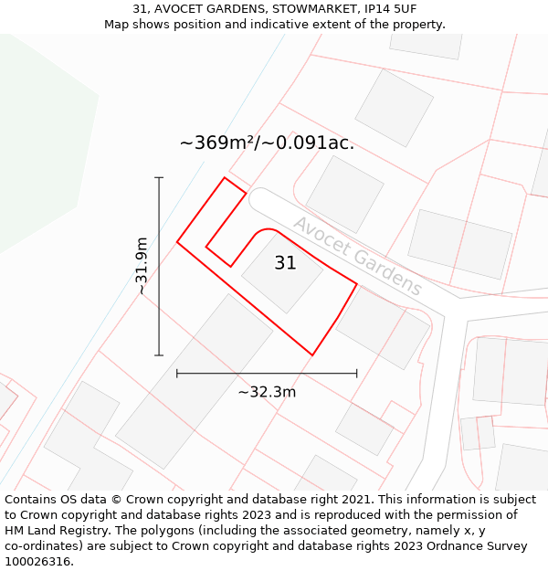 31, AVOCET GARDENS, STOWMARKET, IP14 5UF: Plot and title map