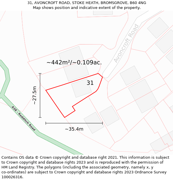 31, AVONCROFT ROAD, STOKE HEATH, BROMSGROVE, B60 4NG: Plot and title map