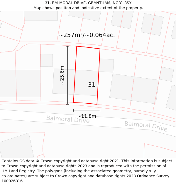 31, BALMORAL DRIVE, GRANTHAM, NG31 8SY: Plot and title map