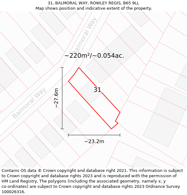 31, BALMORAL WAY, ROWLEY REGIS, B65 9LL: Plot and title map