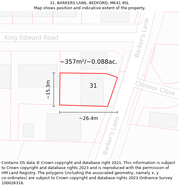 31, BARKERS LANE, BEDFORD, MK41 9SL: Plot and title map