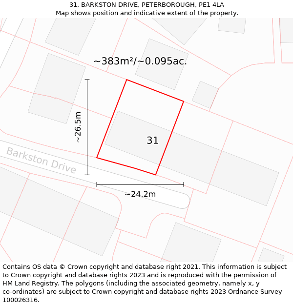 31, BARKSTON DRIVE, PETERBOROUGH, PE1 4LA: Plot and title map