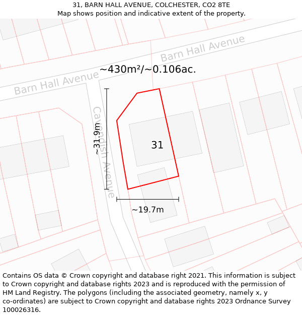 31, BARN HALL AVENUE, COLCHESTER, CO2 8TE: Plot and title map