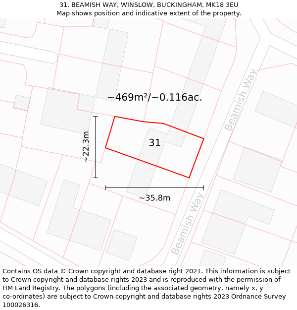 31, BEAMISH WAY, WINSLOW, BUCKINGHAM, MK18 3EU: Plot and title map