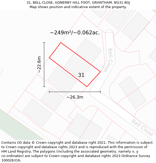 31, BELL CLOSE, GONERBY HILL FOOT, GRANTHAM, NG31 8GJ: Plot and title map