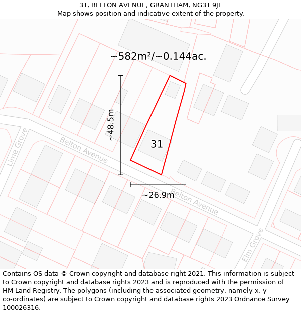 31, BELTON AVENUE, GRANTHAM, NG31 9JE: Plot and title map