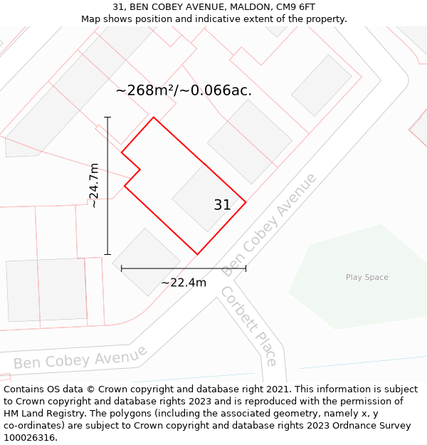 31, BEN COBEY AVENUE, MALDON, CM9 6FT: Plot and title map