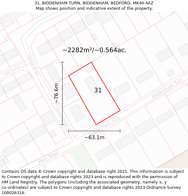 31, BIDDENHAM TURN, BIDDENHAM, BEDFORD, MK40 4AZ: Plot and title map