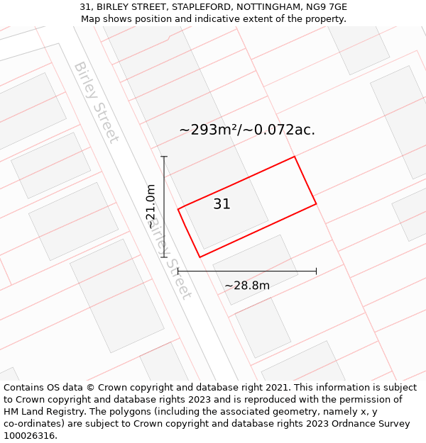 31, BIRLEY STREET, STAPLEFORD, NOTTINGHAM, NG9 7GE: Plot and title map