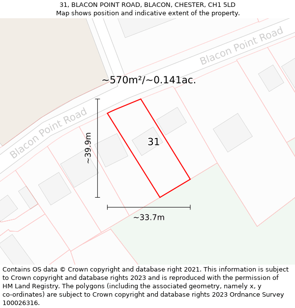 31, BLACON POINT ROAD, BLACON, CHESTER, CH1 5LD: Plot and title map