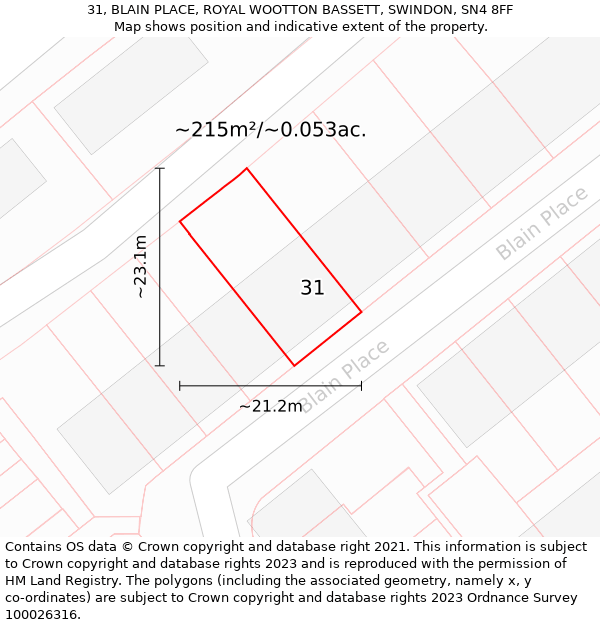 31, BLAIN PLACE, ROYAL WOOTTON BASSETT, SWINDON, SN4 8FF: Plot and title map