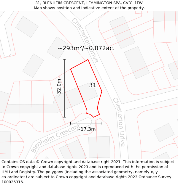 31, BLENHEIM CRESCENT, LEAMINGTON SPA, CV31 1FW: Plot and title map