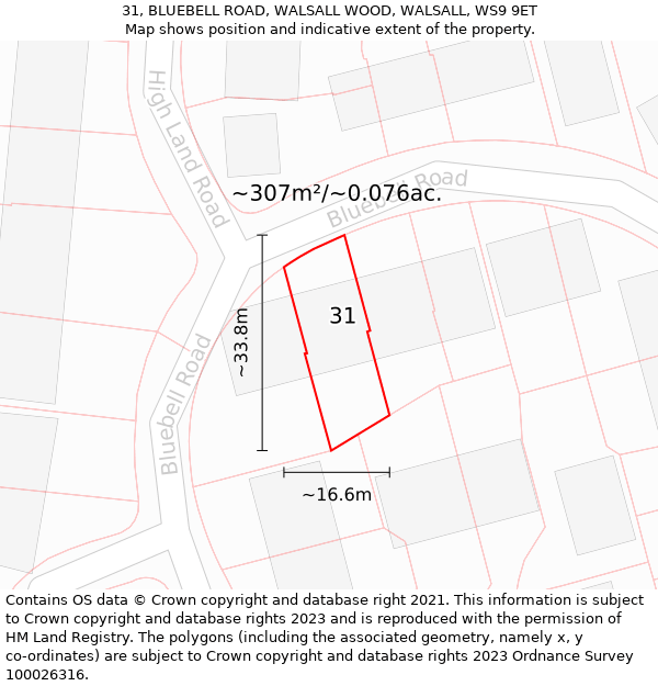 31, BLUEBELL ROAD, WALSALL WOOD, WALSALL, WS9 9ET: Plot and title map