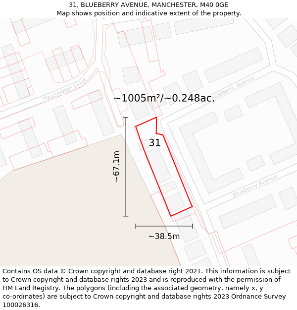 31, BLUEBERRY AVENUE, MANCHESTER, M40 0GE: Plot and title map