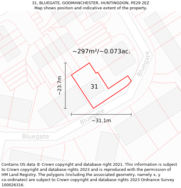 31, BLUEGATE, GODMANCHESTER, HUNTINGDON, PE29 2EZ: Plot and title map