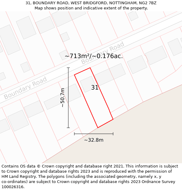 31, BOUNDARY ROAD, WEST BRIDGFORD, NOTTINGHAM, NG2 7BZ: Plot and title map