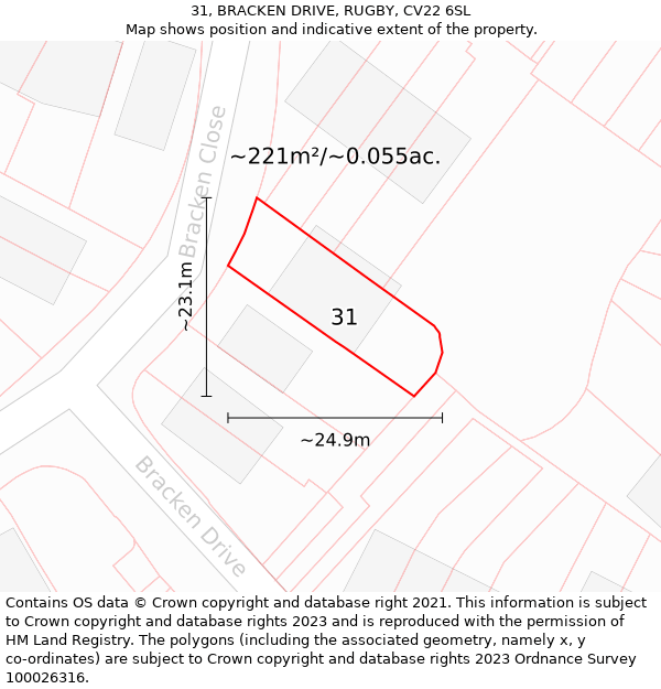 31, BRACKEN DRIVE, RUGBY, CV22 6SL: Plot and title map