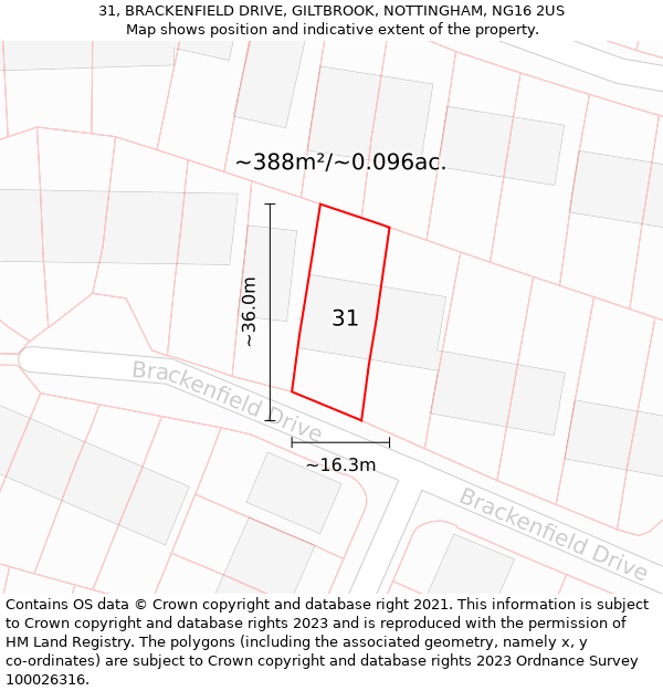 31, BRACKENFIELD DRIVE, GILTBROOK, NOTTINGHAM, NG16 2US: Plot and title map