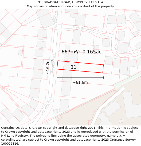 31, BRADGATE ROAD, HINCKLEY, LE10 1LA: Plot and title map