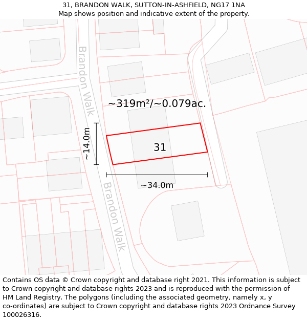 31, BRANDON WALK, SUTTON-IN-ASHFIELD, NG17 1NA: Plot and title map