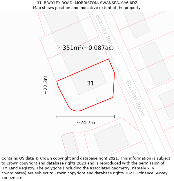 31, BRAYLEY ROAD, MORRISTON, SWANSEA, SA6 6DZ: Plot and title map