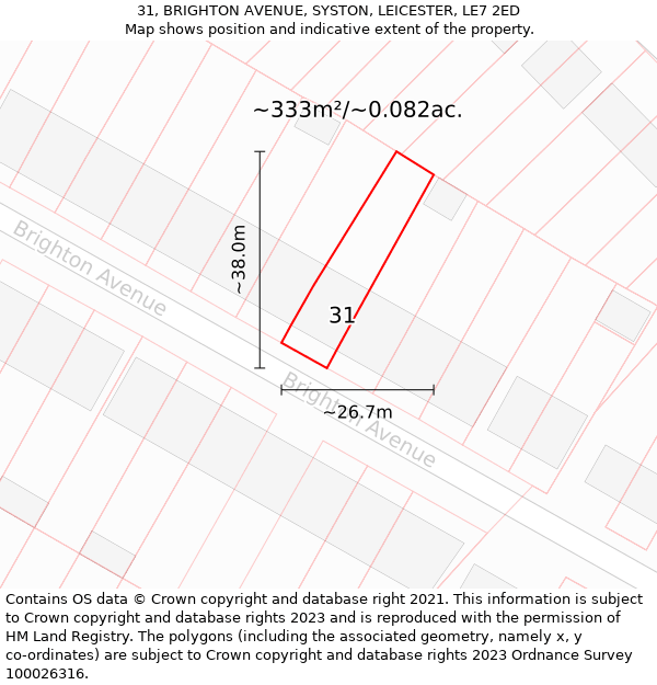 31, BRIGHTON AVENUE, SYSTON, LEICESTER, LE7 2ED: Plot and title map