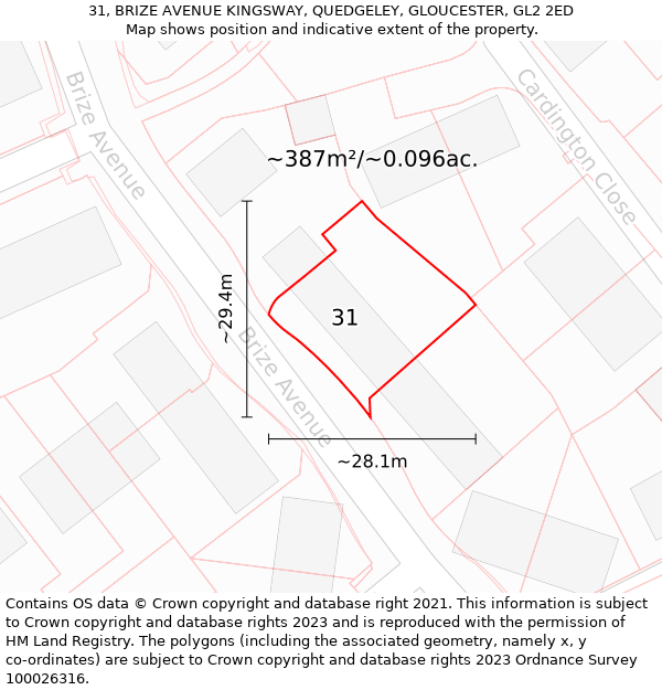 31, BRIZE AVENUE KINGSWAY, QUEDGELEY, GLOUCESTER, GL2 2ED: Plot and title map