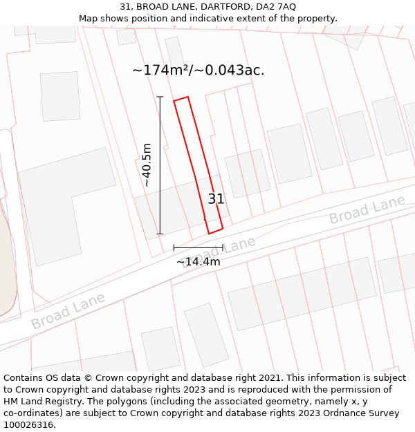 31, BROAD LANE, DARTFORD, DA2 7AQ: Plot and title map