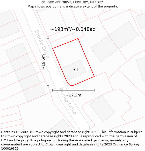 31, BRONTE DRIVE, LEDBURY, HR8 2FZ: Plot and title map