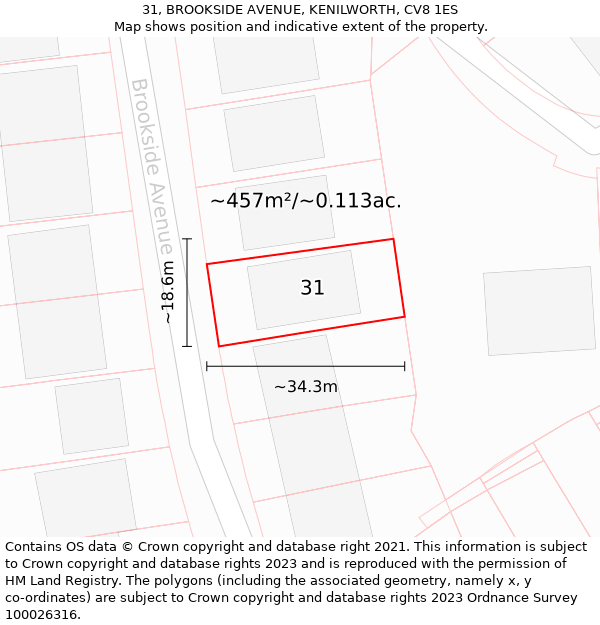 31, BROOKSIDE AVENUE, KENILWORTH, CV8 1ES: Plot and title map