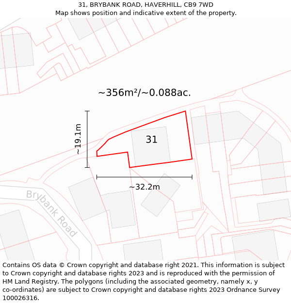 31, BRYBANK ROAD, HAVERHILL, CB9 7WD: Plot and title map