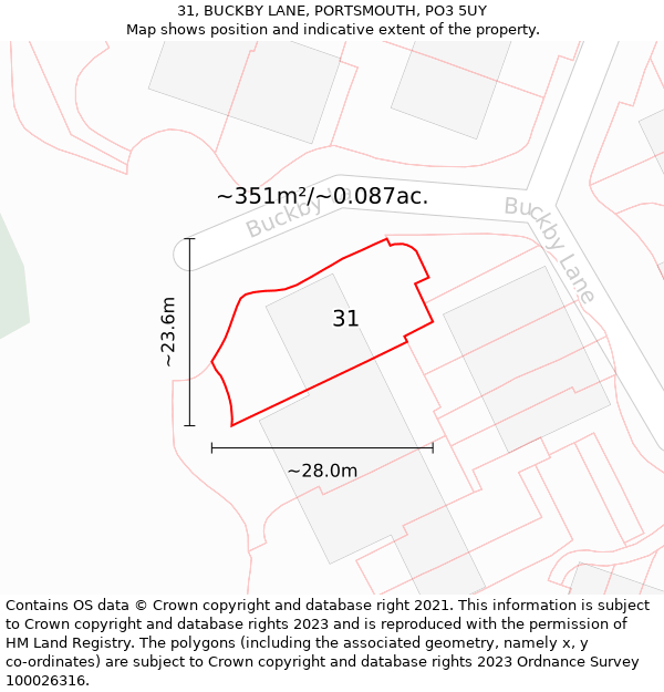 31, BUCKBY LANE, PORTSMOUTH, PO3 5UY: Plot and title map