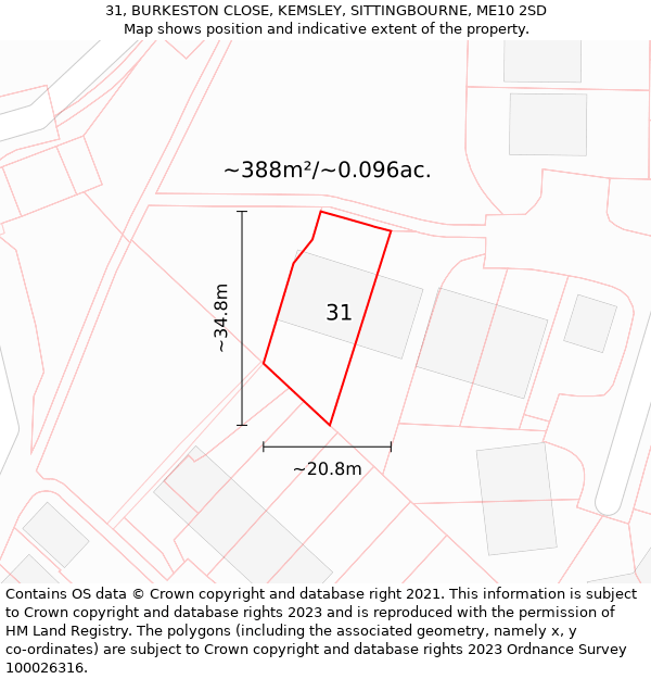 31, BURKESTON CLOSE, KEMSLEY, SITTINGBOURNE, ME10 2SD: Plot and title map