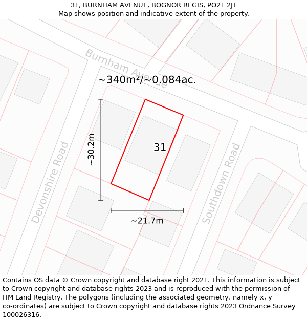 31, BURNHAM AVENUE, BOGNOR REGIS, PO21 2JT: Plot and title map